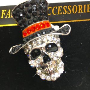 Skeleton w/ tophat jeweled pin necklace NWOT